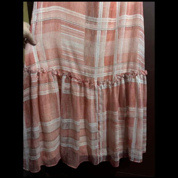 Lenon x Anthropologie Plaid Off Shoulder Tiered Maxi Dress Red/Pink Size M - NWT - Picture 9 of 16